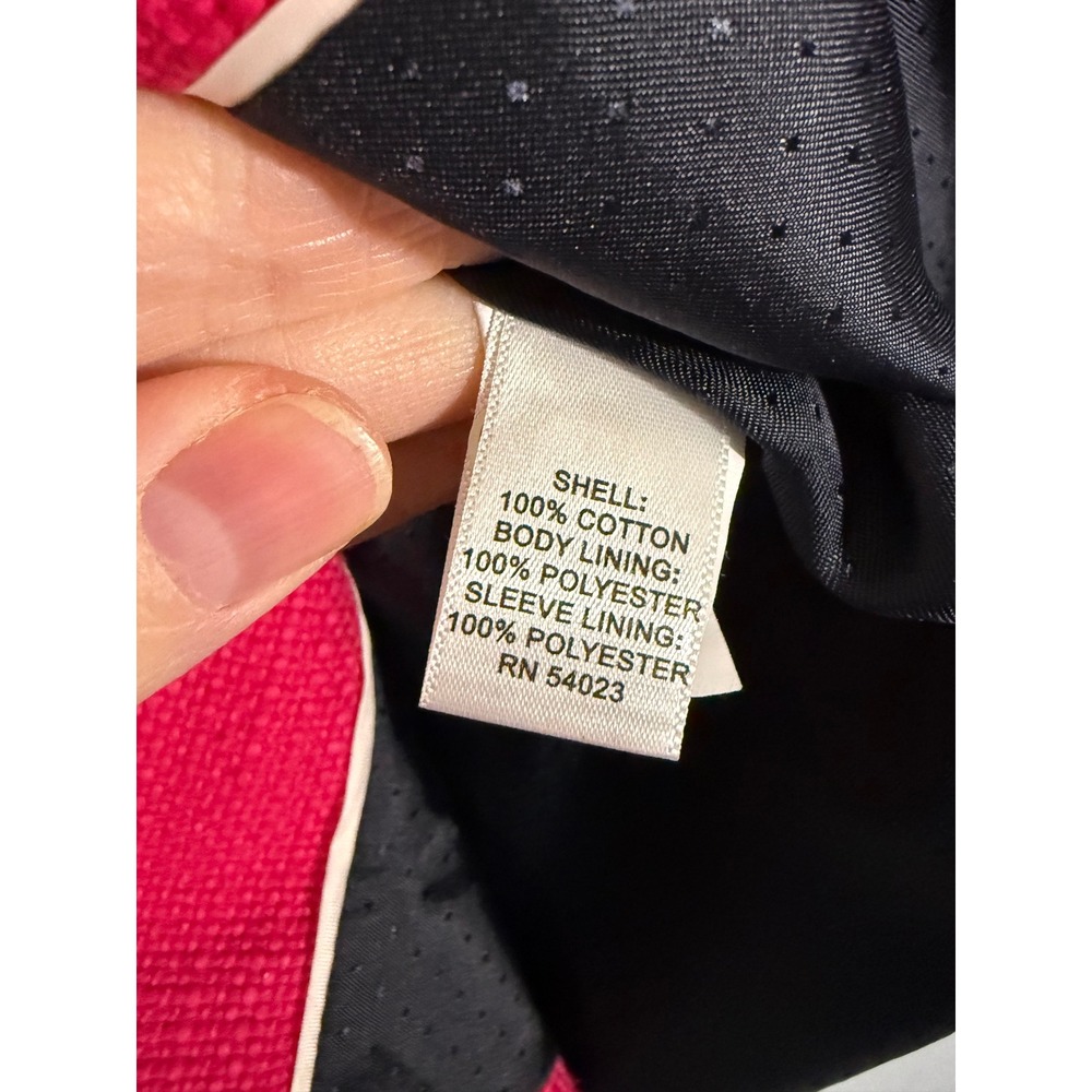 Banana Republic Pink Textured Cotton Blazer Navy Trim Crest Button Size 8 - Picture 7 of 12